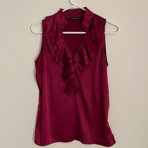 Women's New York & Company Dark Fuchsia Sheen Silky Ruffle Sleeveless Top Size 4